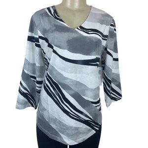 Chico’s Women's Black White Grey Abstract Blouse Sz 2 (EUR 32) - NWT